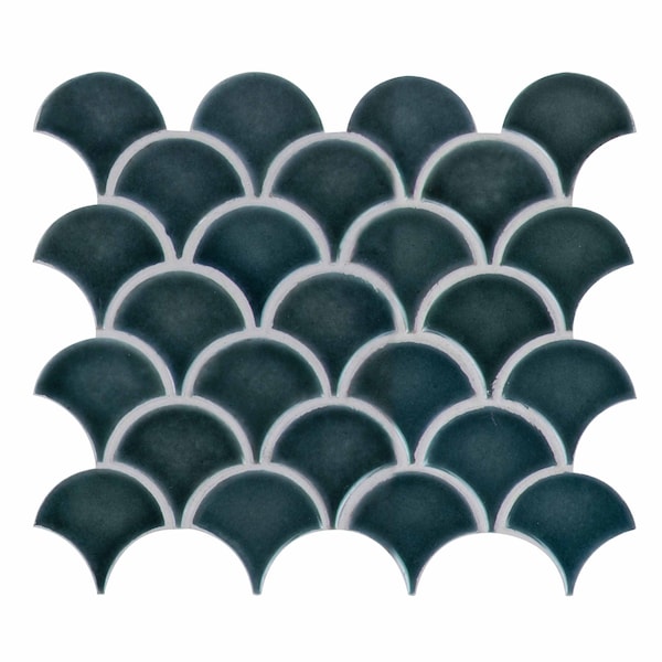 Msi Azul Scallop Glossy SAMPLE Glazed Porcelain Mesh-Mounted Mosaic Tile ZOR-MD-0225-SAM - main